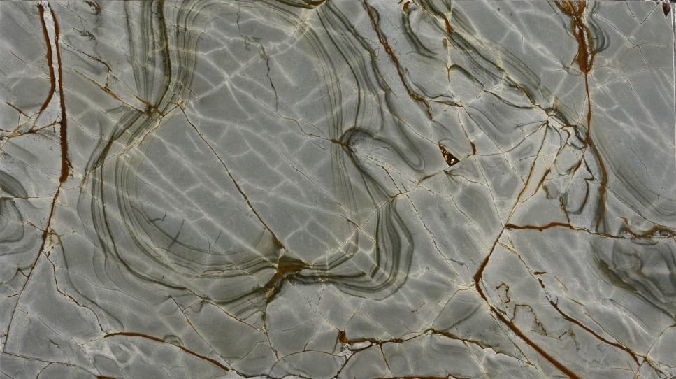Blue Roma quartzite slab for kitchen countertops with gold and gray veining